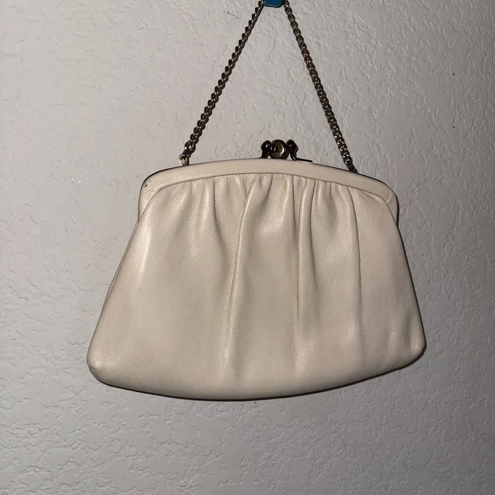 Vintage Cream Leather Convertible Clutch Evening Bag - Picture 7 of 8